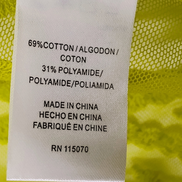 Yellow/Lime Green Sheer Embroidered Mesh Open Front Shirt - Picture 7 of 7